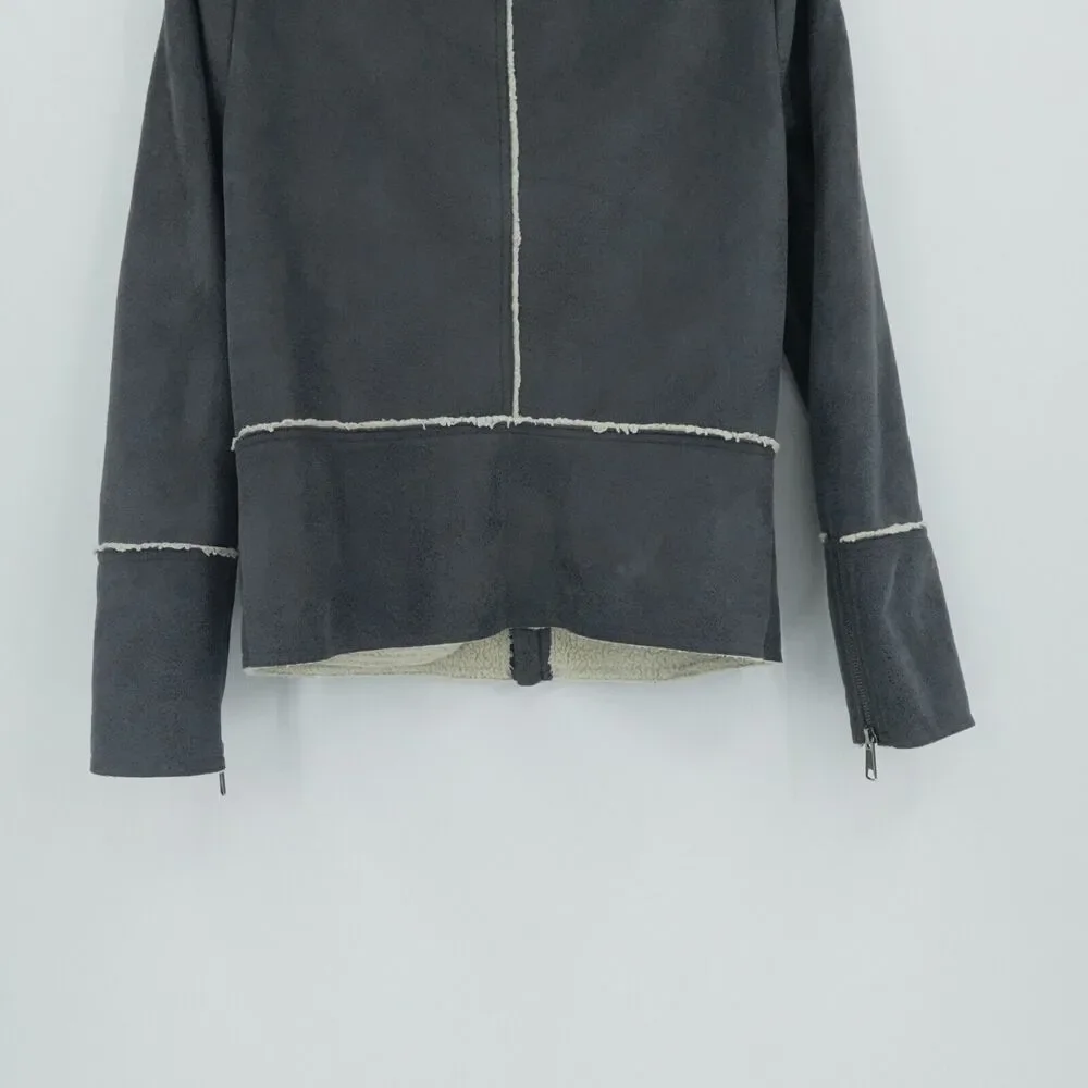 Prana Jacket Womens Small Gray‎ Faux Suede Sherpa Lined Esme Moto Boho Gorp